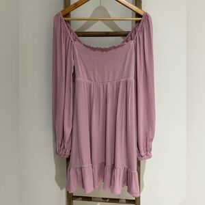 AEMI + CO Taya Mauve Mini Dress Square Neck Puff Sleeve Smocked Boho Size S NWT